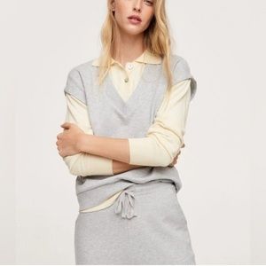 MANGO V-neck Cotton Vest  Heather Grey Sweatshirt Sweater Vest S